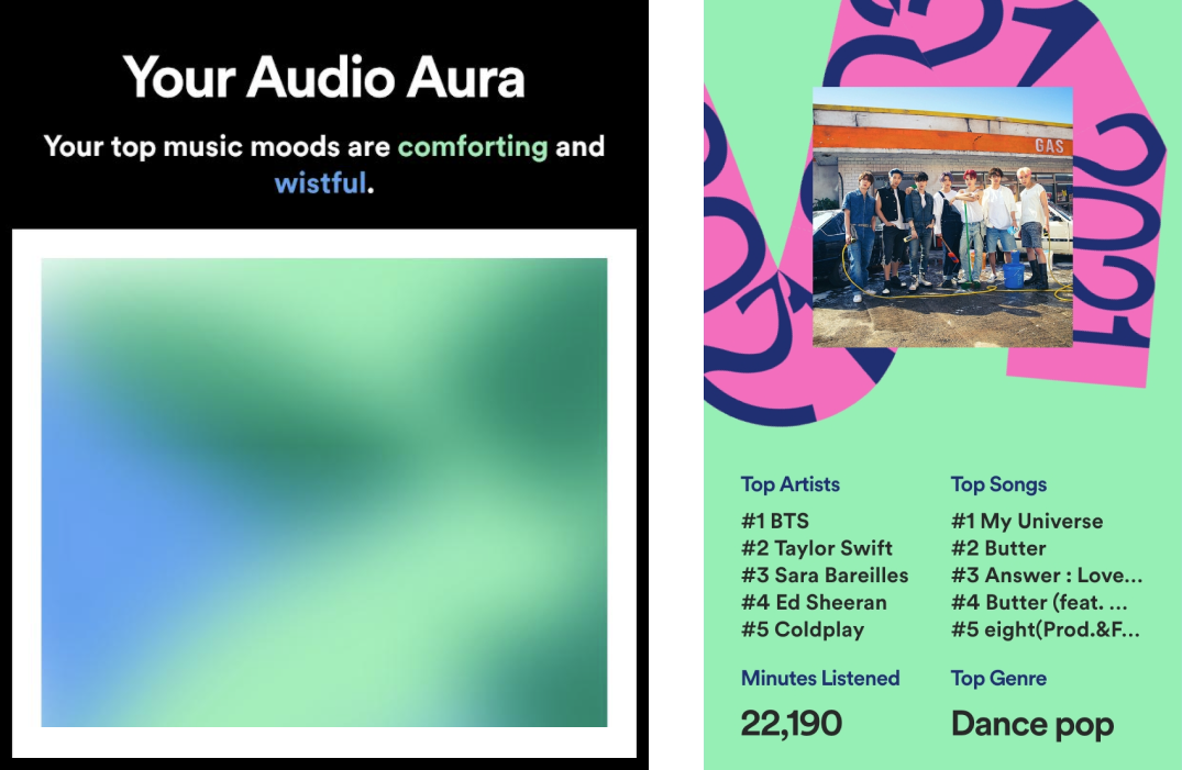 Screenshots of Spotify Wrapped data